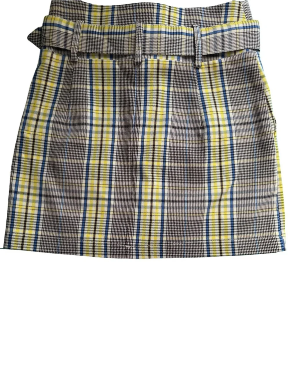 Bershka Plaid Belted Mini Skirt in Yellow and Gray Size XS Y2K Preppy Clueless
